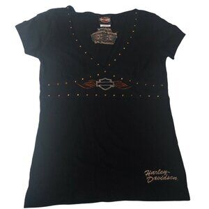 Highland Harley Davidson Somerset PA Womens Small T Shirt Black Studded Biker